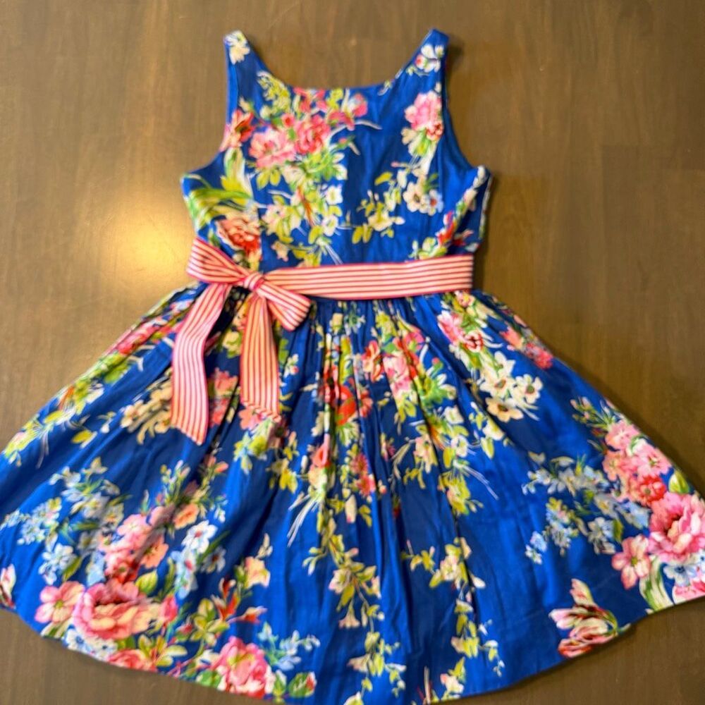 Polo Ralph Lauren Girls size 10 Blue Floral Dress Contrast Belt